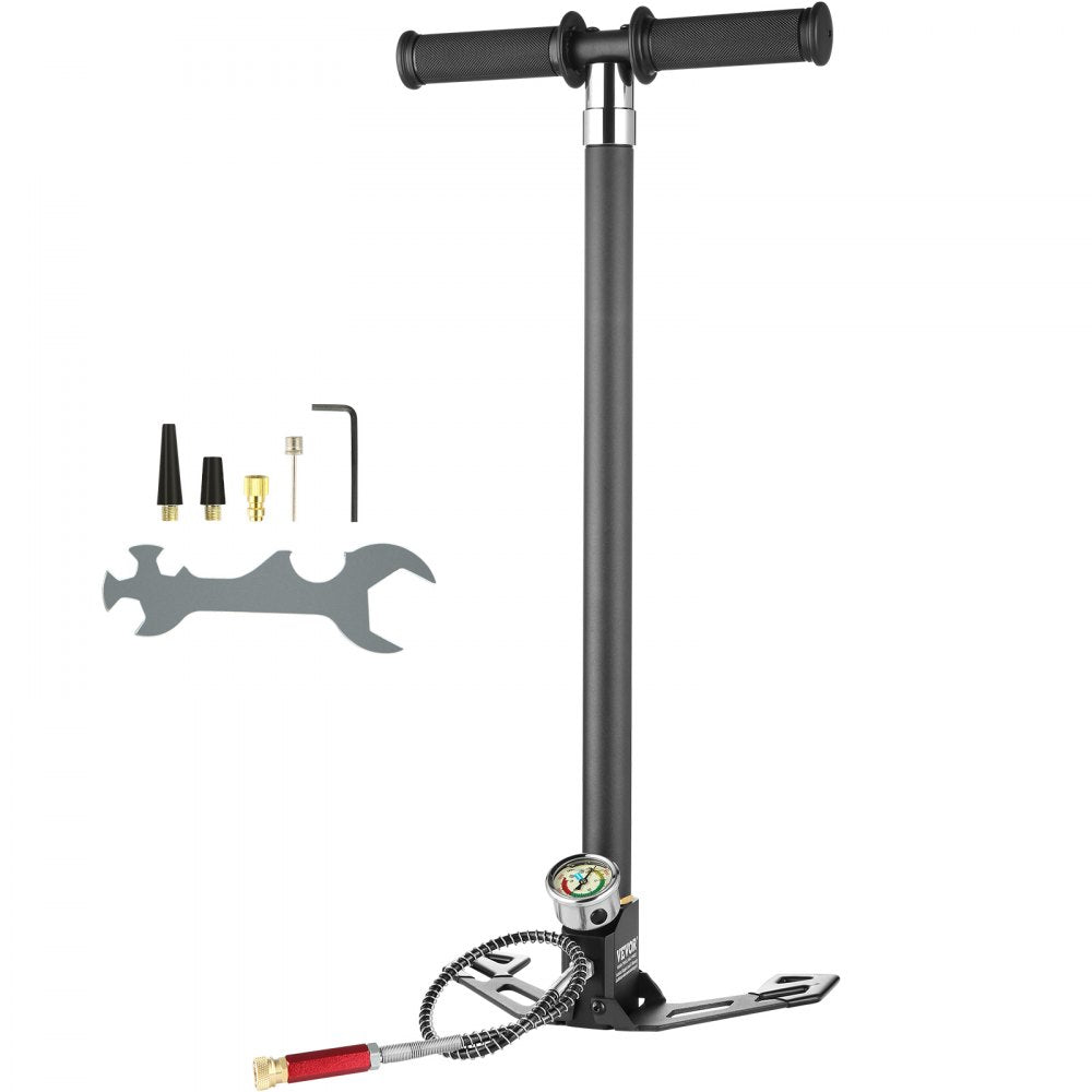VEVOR PCP Hand Pump, 4 Stage, 30Mpa 4500 PSI High Pressure PCP Air Rifile Filling Stirrup Pump with Oil-Moisture Filter Pressure Gauge, Stainless Steel for Airguns Scuba Tank Paintball Filling Tire