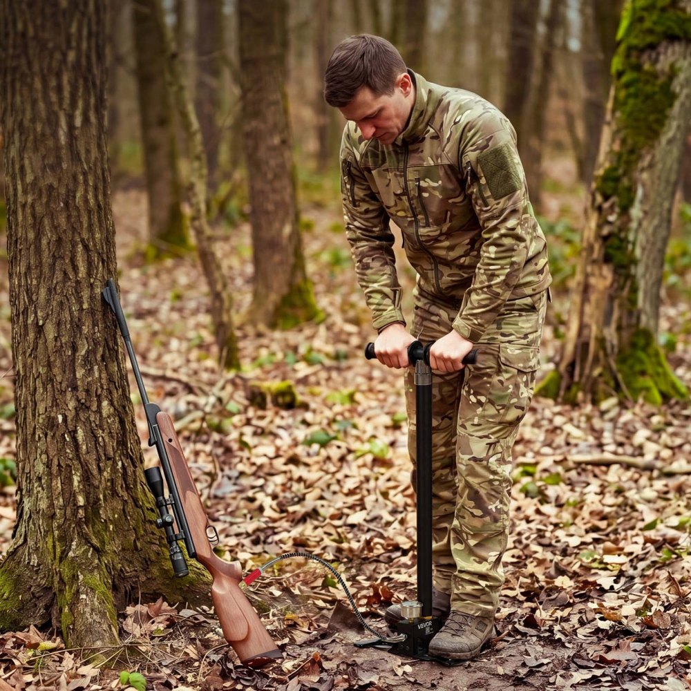 VEVOR PCP Hand Pump, 4 Stage, High Pressure Air Rifle Filling Stirrup Pump, Max 40 MPa 5800 PSI, with Oil-Moisture Filter, Pressure Gauge, Stainless Steel Body, for Airguns Paintball Tire Filling