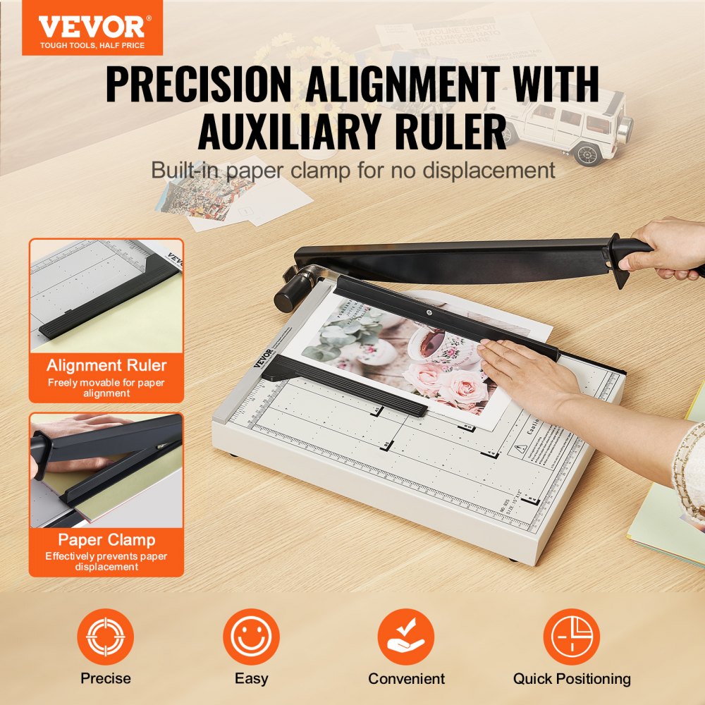 VEVOR Paper Cutter, Guillotine Trimmer, 15" Cut Length, 16 Sheets Capacity, Heavy Duty Guillotine Paper Cutter with Guard Rail/Blade Lock for Cardstock/Cardboard, Paper Trimmer for Home Office School