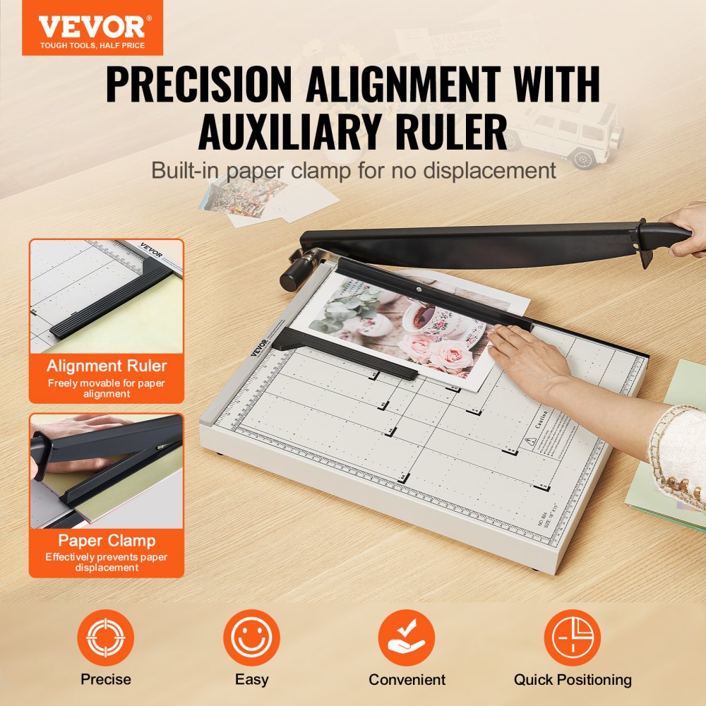VEVOR Paper Cutter, Guillotine Trimmer, 18" Cut Length, 15 Sheets Capacity, Heavy Duty Guillotine Paper Cutter with Guard Rail/Blade Lock for Cardstock/Cardboard, Paper Trimmer for Home Office School