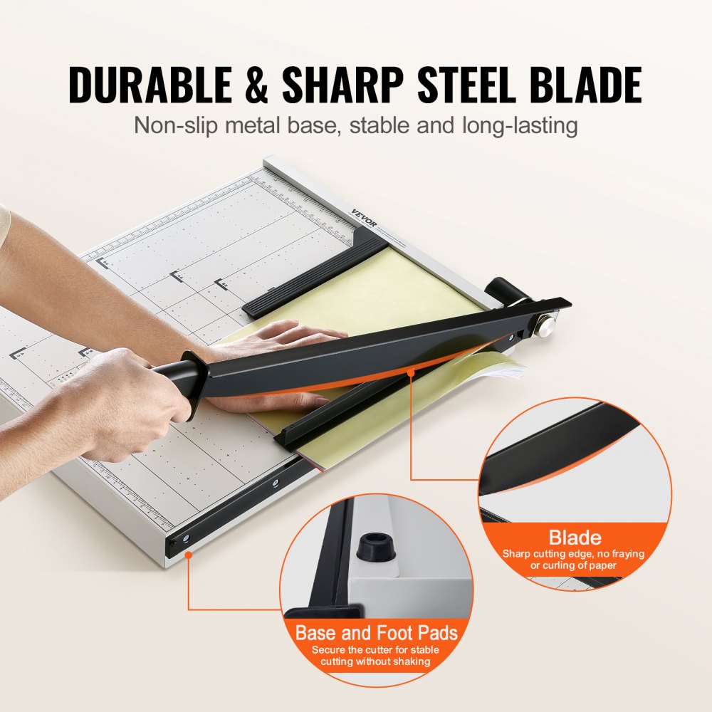 VEVOR Paper Cutter, Guillotine Trimmer, 18" Cut Length, 15 Sheets Capacity, Heavy Duty Guillotine Paper Cutter with Guard Rail/Blade Lock for Cardstock/Cardboard, Paper Trimmer for Home Office School