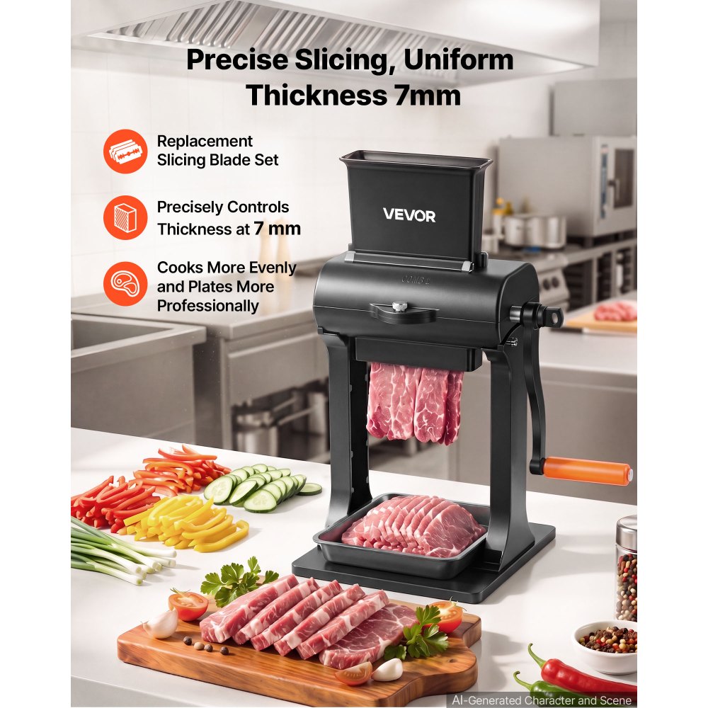 VEVOR 2-in-1 Manual Meat Tenderizer & Beef Jerky Slicer Steak Turkey Pork, Commercial Meat Tenderizer Machine, with Clamp, 5.8 in Feed Port, 2 Sets of Stainless Steel Blades, Aluminum Construction