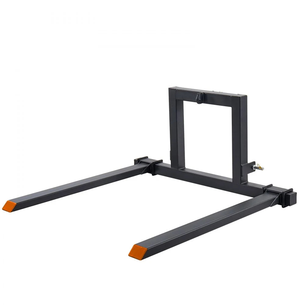 VEVOR 3 Point Hitch Pallet Forks 4000 lbs 50 in Tractor Fork Attachment, Great for Category 1 Tractors, 29-46 in Adjustable Width, Heavy-Duty Reinforced Steel Body, Quick-Attach System, Orange Tips