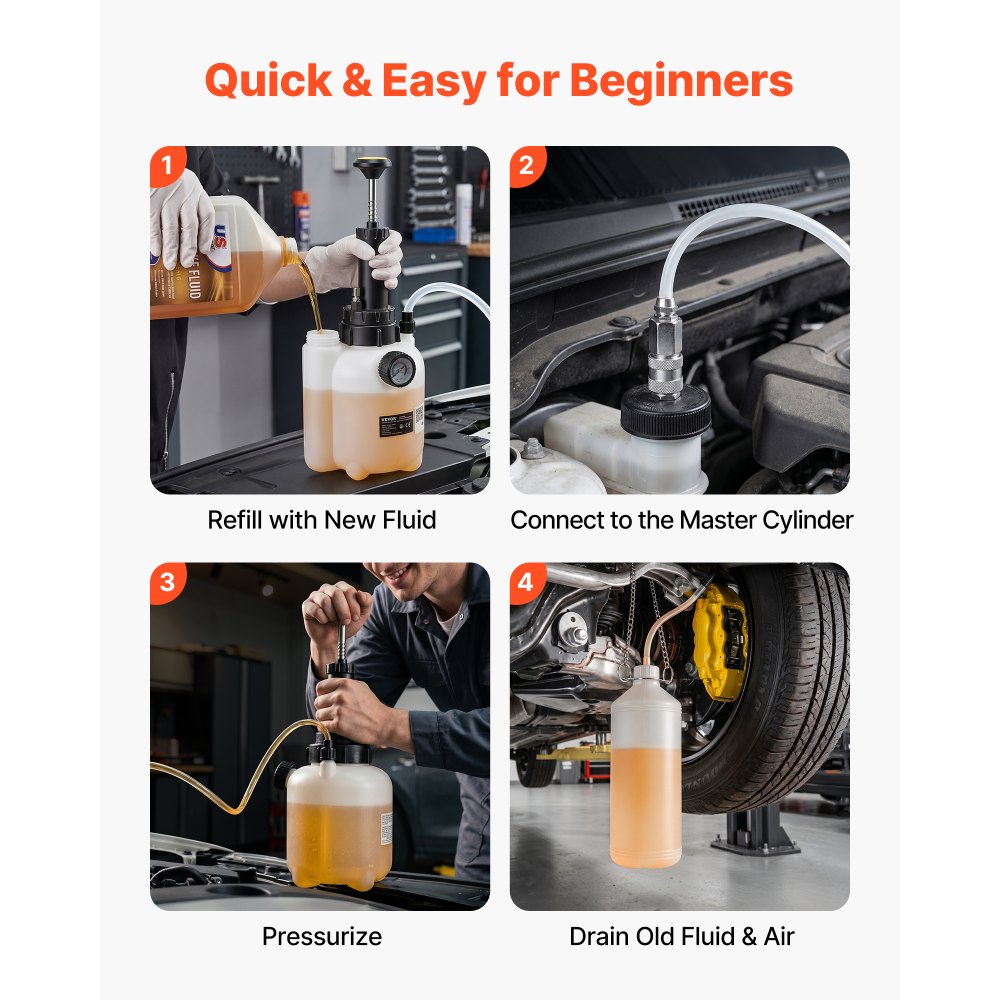 VEVOR Brake Bleeder Kit, 3L Manual Brake Fluid Bleeding Kit with 1L Waste Bottle & 4 Master Cylinder Adapters, One-Person Professional Brake Fluid Pressure Bleeder for Most Vehicles