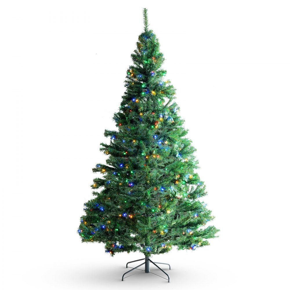 VEVOR Christmas Tree, 7.5ft Prelit Artificial Xmas Tree, Full Holiday Decor Tree with 550 Multi-Color LED Lights, 1346 Branch Tips, Metal Base for Home Party Office Decoration Tested to UL Standards