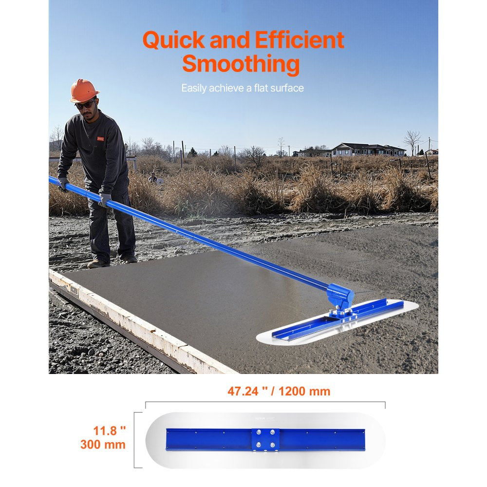 VEVOR Bull Float Magnesium Concrete Float, 47.24 x 7.28 Inch Round End Concrete Float Tool with 4 Aluminum Alloy Replaceable Handles, Cement Finishing Float for Various Industrial Applications