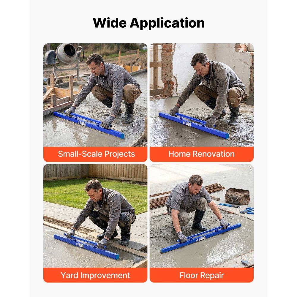 VEVOR Concrete Screed 48 in Length Manual Screed Board Aluminum Alloy Blue, Built-in Bubble Level, Powder-coated Finish, Lightweight Paver Leveling Tool for Patio, Sidewalk, Garage Floor Finishing