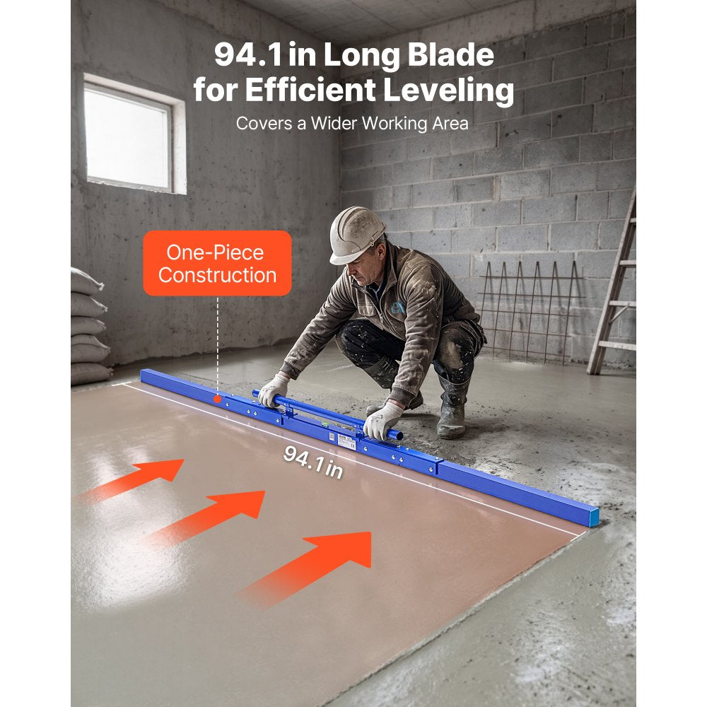 VEVOR Concrete Screed 96 in Length Manual Screed Board Aluminum Alloy Blue, Built-in Bubble Level, Powder-coated Finish, Lightweight Paver Leveling Tool for Patio, Sidewalk, Garage Floor Finishing