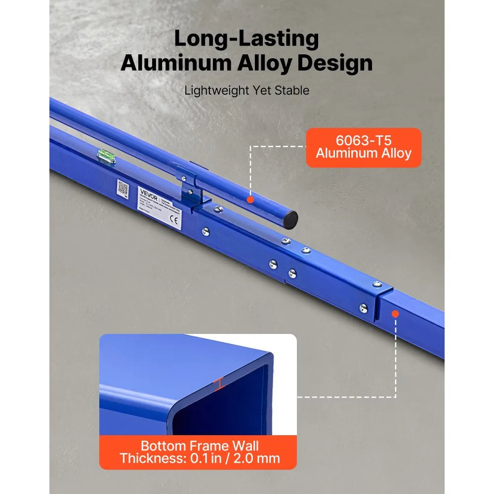 VEVOR Concrete Screed 96 in Length Manual Screed Board Aluminum Alloy Blue, Built-in Bubble Level, Powder-coated Finish, Lightweight Paver Leveling Tool for Patio, Sidewalk, Garage Floor Finishing