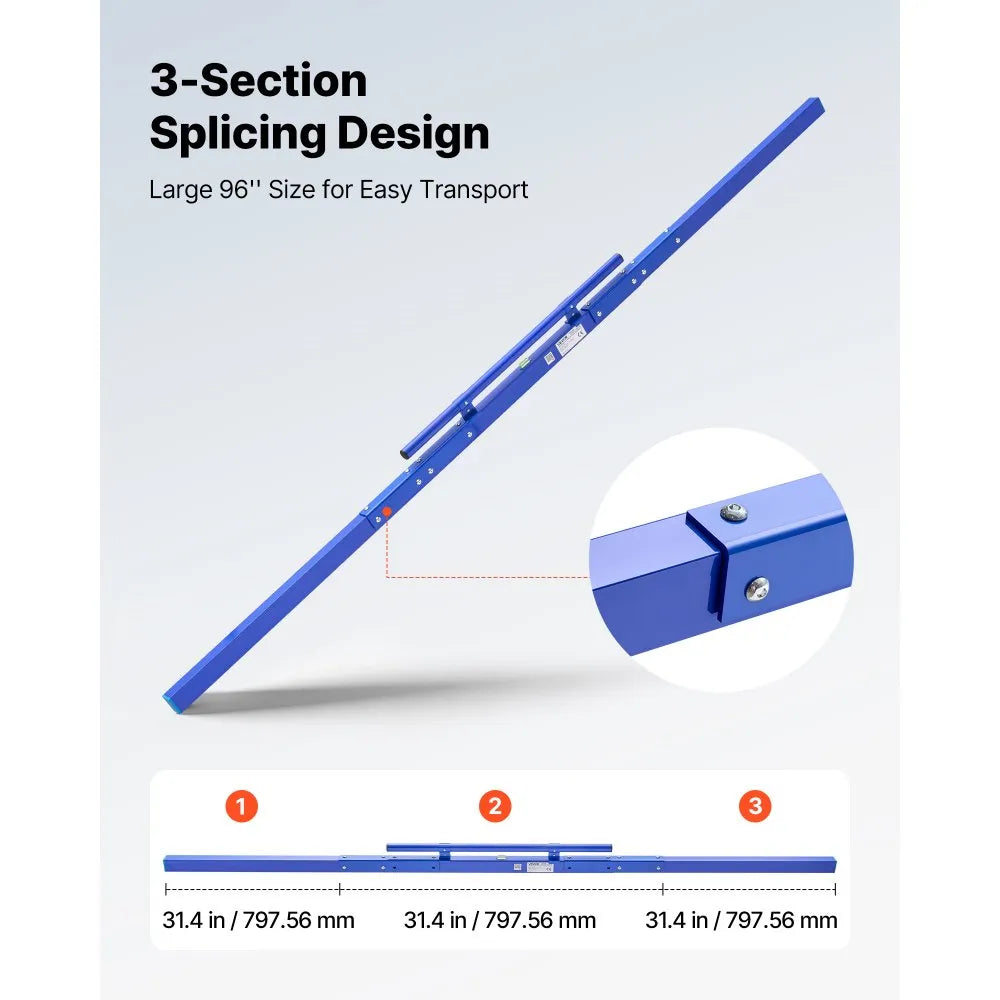 VEVOR Concrete Screed 96 in Length Manual Screed Board Aluminum Alloy Blue, Built-in Bubble Level, Powder-coated Finish, Lightweight Paver Leveling Tool for Patio, Sidewalk, Garage Floor Finishing