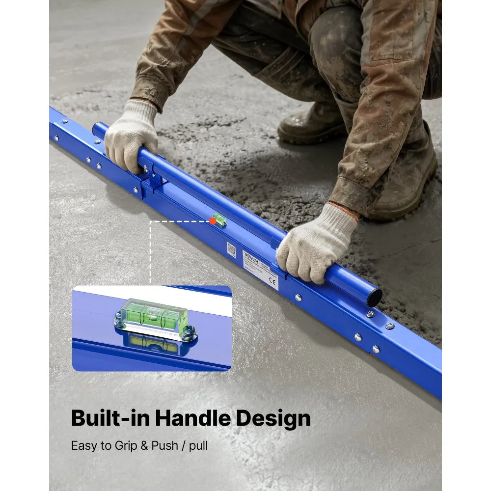 VEVOR Concrete Screed 96 in Length Manual Screed Board Aluminum Alloy Blue, Built-in Bubble Level, Powder-coated Finish, Lightweight Paver Leveling Tool for Patio, Sidewalk, Garage Floor Finishing