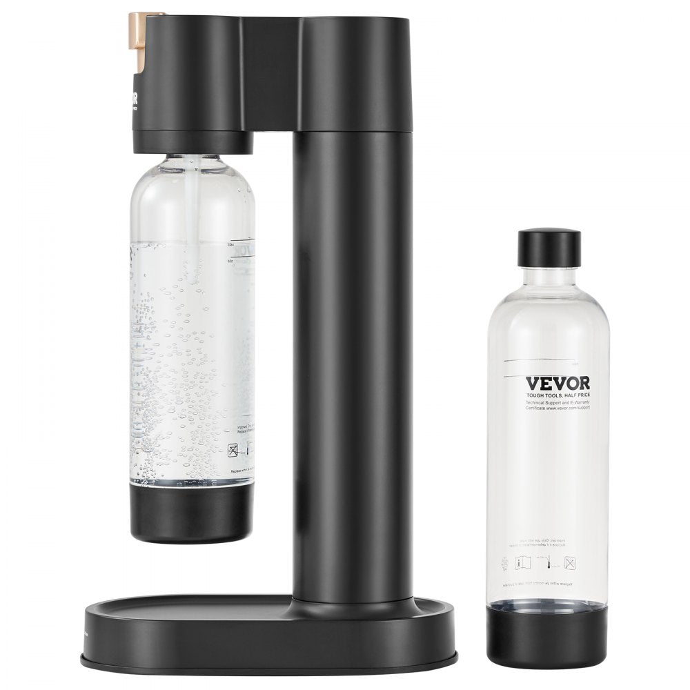 VEVOR Sparkling Water Maker, Soda Maker Machine for Home Carbonating, Seltzer Water Starter Kit with 2 BPA-free 1L PET Bottles, Compatible with Mainstream Screw-in 60L CO2 Cylinder(NOT Included) Black