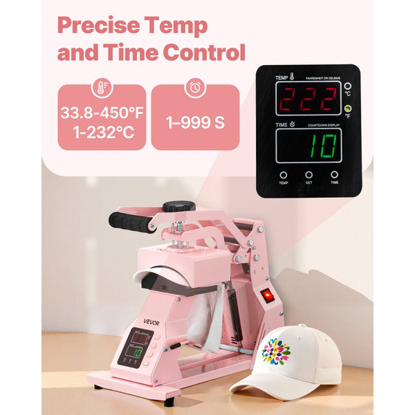 Vevor Hat Heat Press Machine Cap Heat Press for HTV & Sublimation Pink ...