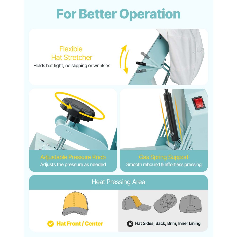 VEVOR Hat Heat Press Machine, with 4pcs Interchangeable Platens, Precise Temperature and Time Control, Hat Press for HTV Iron On and Sublimation Projects, for Caps, Headbands, Cuffs, Face Masks, Green