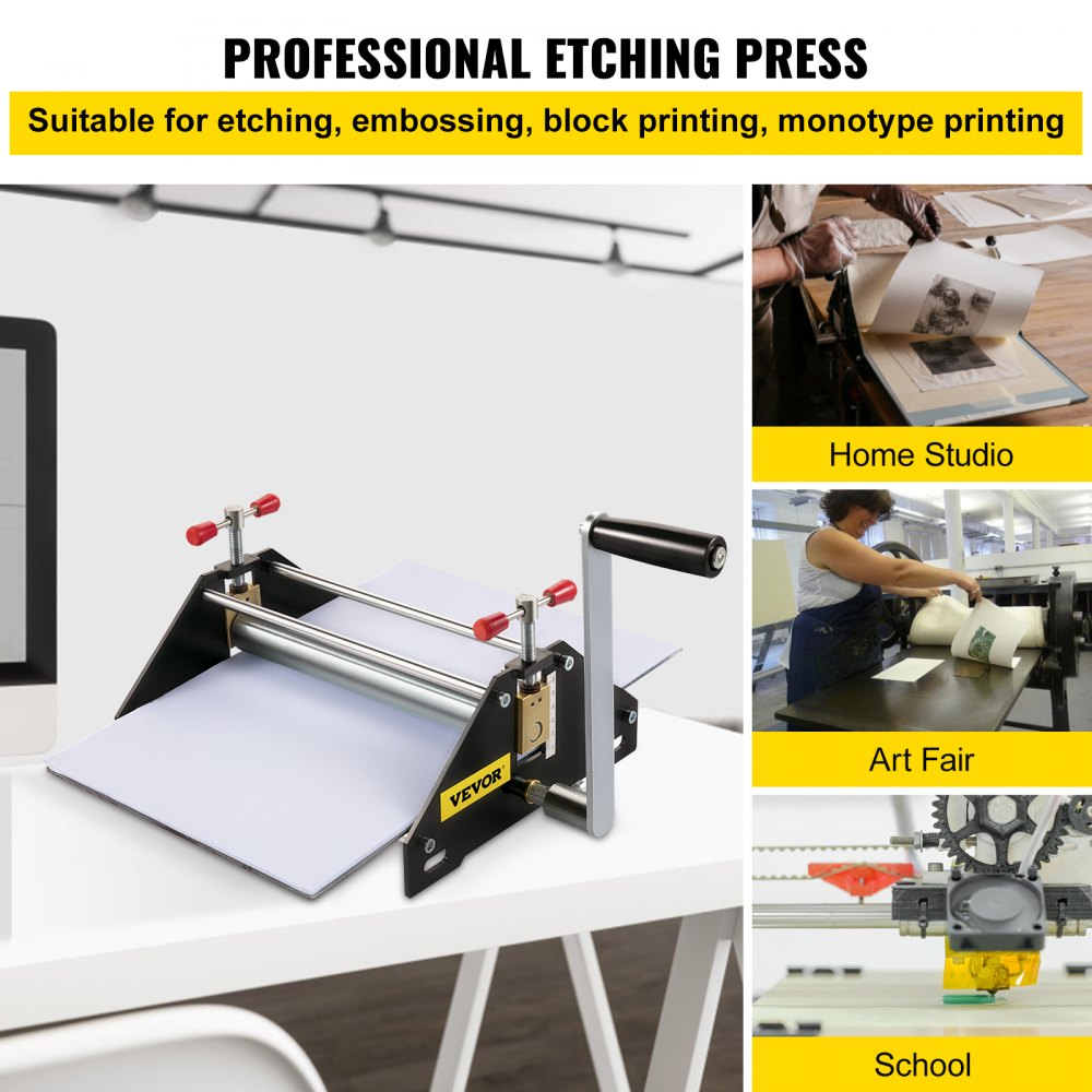 VEVOR Basic Etching Press, Printing Size 11"L x 10"W x 6.8"H, All Metal Construction Etching Press, Professional Printmaking Press for Monotype Printmaking and Etching