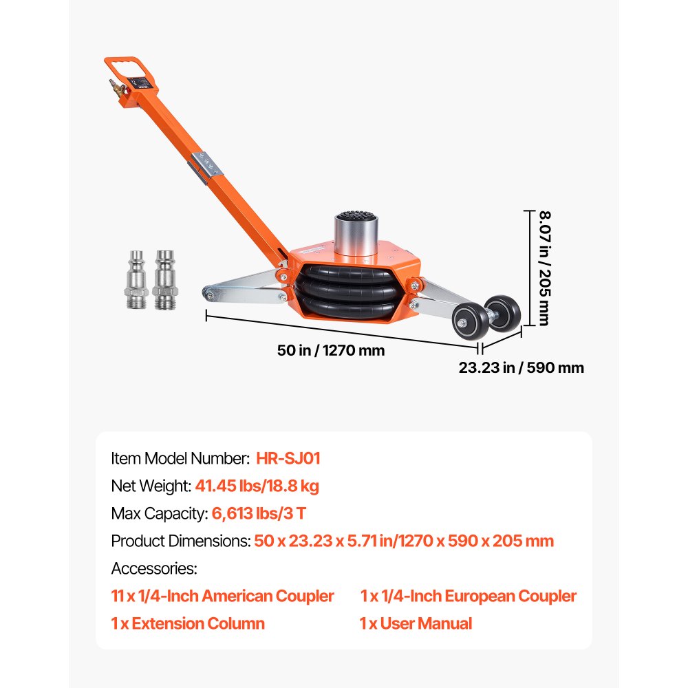VEVOR Air Jack, 3 Ton/6613 lbs Triple Bag Air Jack, Airbag with Support Rod, Lift Up to 18.5 inch with Heightened Column & Adjustable Handle, 1-6 s Fast Lifting Pneumatic for Car, SUV, Pickup Truck