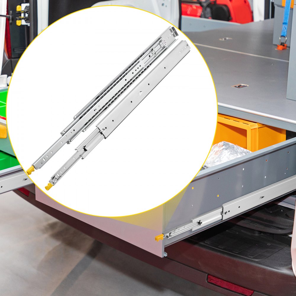 VEVOR Drawer Slides with Lock, 1 Pair 36 inch, Heavy-Duty Industrial Steel up to 500 lbs Capacity, 3-Fold Full Extension, Ball Bearing Lock-in & Lock-Out, Side Mount