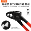 VEVOR PEX Pipe Crimping Tool, Angle Dual Head Combo PEX/PE-RT Crimper for 1/2" and 3/4" Copper Crimp Rings, 30 Copper Crimp Rings, PEX/PE-RT Tubing Cutter, Go/No-Go Gauge, Meets ASTM F1807 Standards