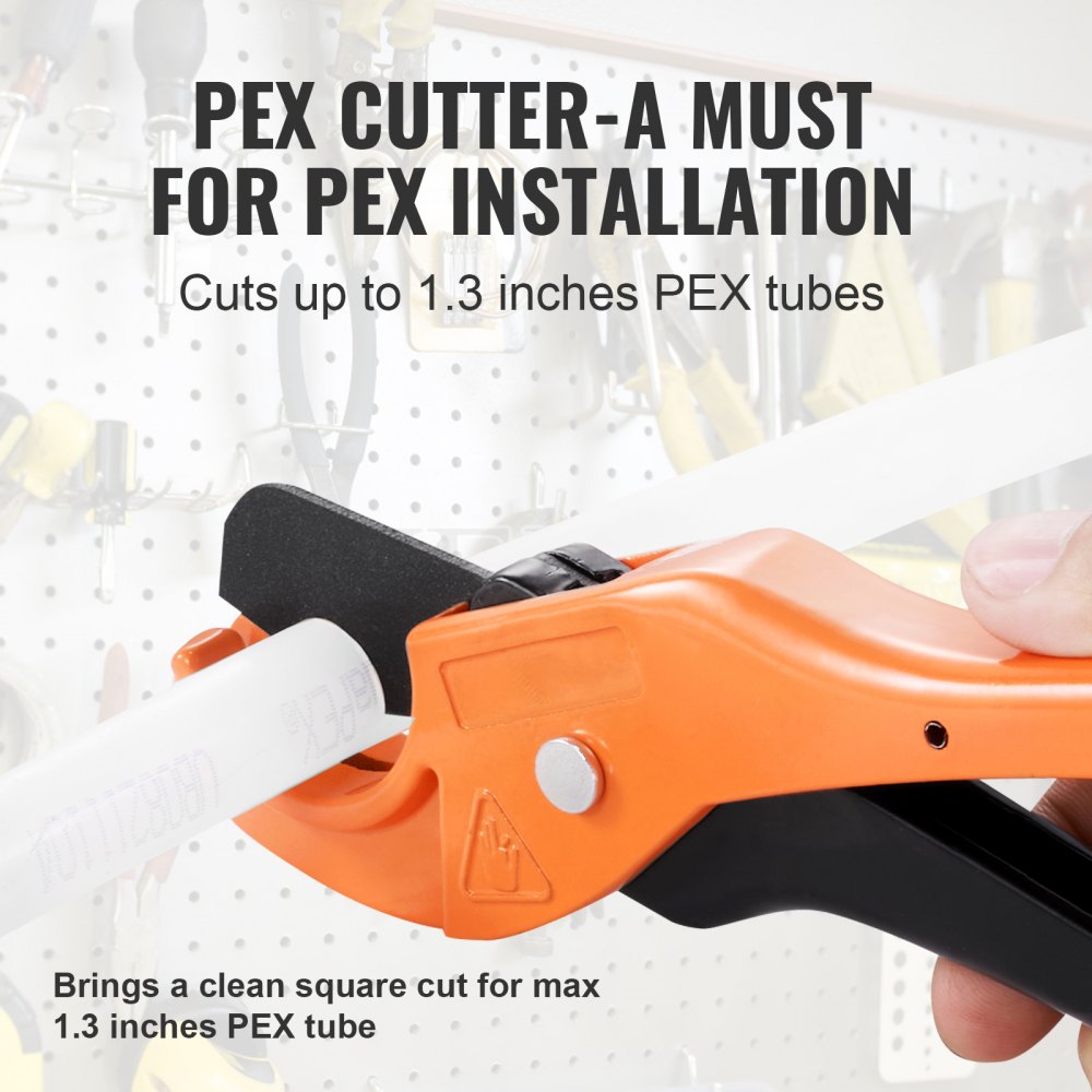 VEVOR PEX Pipe Crimping Tool, Angle Dual Head Combo PEX/PE-RT Crimper for 1/2" and 3/4" Copper Crimp Rings, 30 Copper Crimp Rings, PEX/PE-RT Tubing Cutter, Go/No-Go Gauge, Meets ASTM F1807 Standards