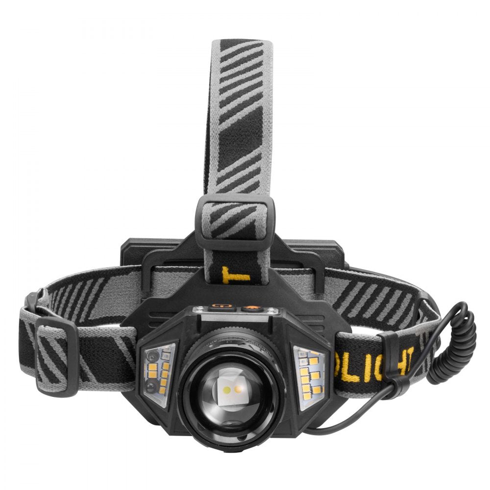 VEVOR Headlamp, Bright LED Rechargeable Headlight, Lightweight Head Flashlight with 16 Lighting Modes, Adjustable Headband & 90° Angle, Zoomable Head Lamp for Camping, Running, Hiking, Fishing