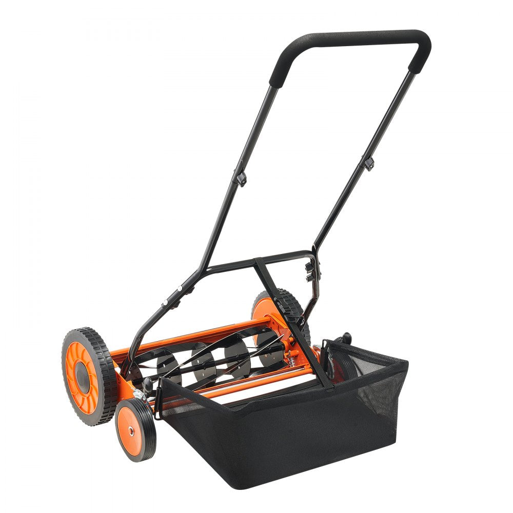 VEVOR Push Reel Lawn Mower 18 inch, 5 Blades Manual Push Mower No Motor, 1.37-2.44 in Adjustable Cutting Height, Walk-Behind Lawn Mowers with Grass Catcher Bag for Green Lawns, Driveways, Courtyards