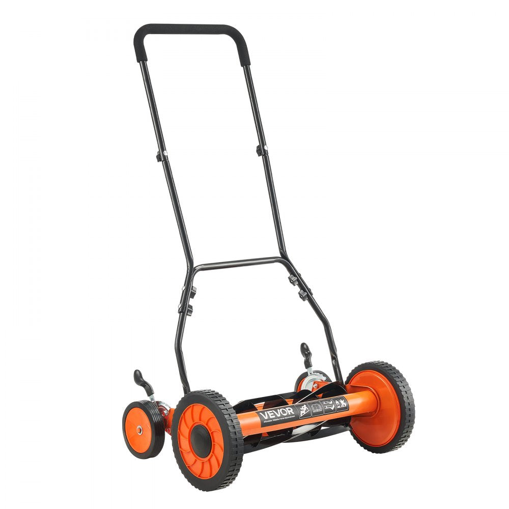 VEVOR Push Reel Lawn Mower 18 inch, 5 Blades Manual Push Mower No Motor, 1.37-2.44 in Adjustable Cutting Height, Walk-Behind Lawn Mowers with Grass Catcher Bag for Green Lawns, Driveways, Courtyards