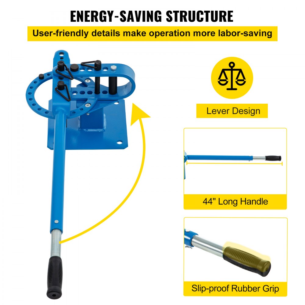 VEVOR YP-9 Manual Bender, Soild Round Square Bar Metal Bender with 7 Bending Dies, Metal Rod Bar Bender Bending Tool for Construction Site Auto Repair