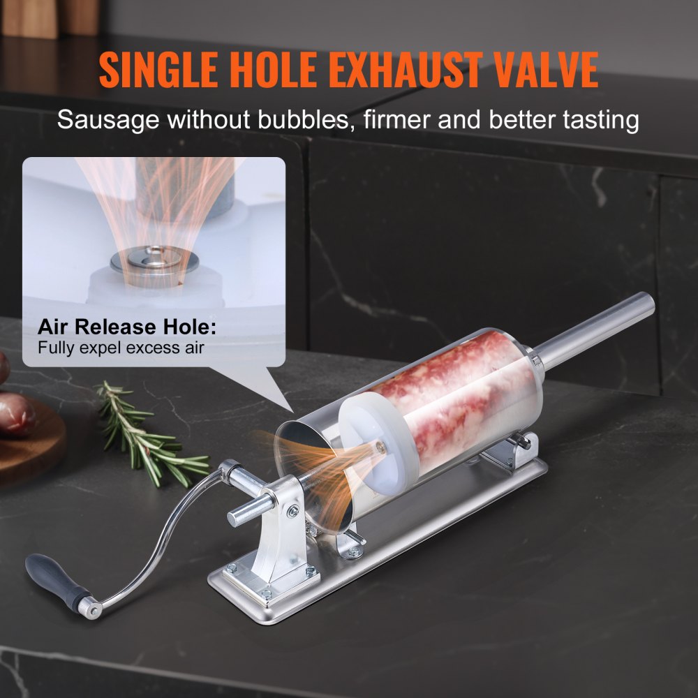 VEVOR Manual Sausage Stuffer, 2.5 L / 6 LBS Horizontal Sausage Machine with U-type Clamp, Made of Food-Grade Stainless Steel, Includes 8 Stuffing Tubes, for Home Kitchen Restaurant Commercial