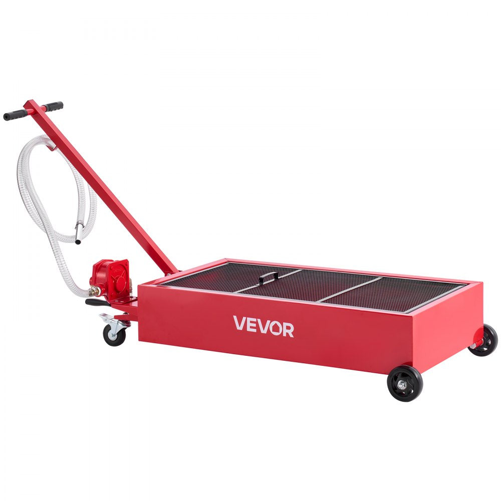 VEVOR Low Profile Oil Drain Pan, 20 Gallon Capacity, Rolling Oil Drain Pan with Manual Pump, 7.2 ft Hose & T Folding Handle, Leak-proof & Corrosion-resistant, Fit for Cars, SUVs, Trucks, ATVs, Red