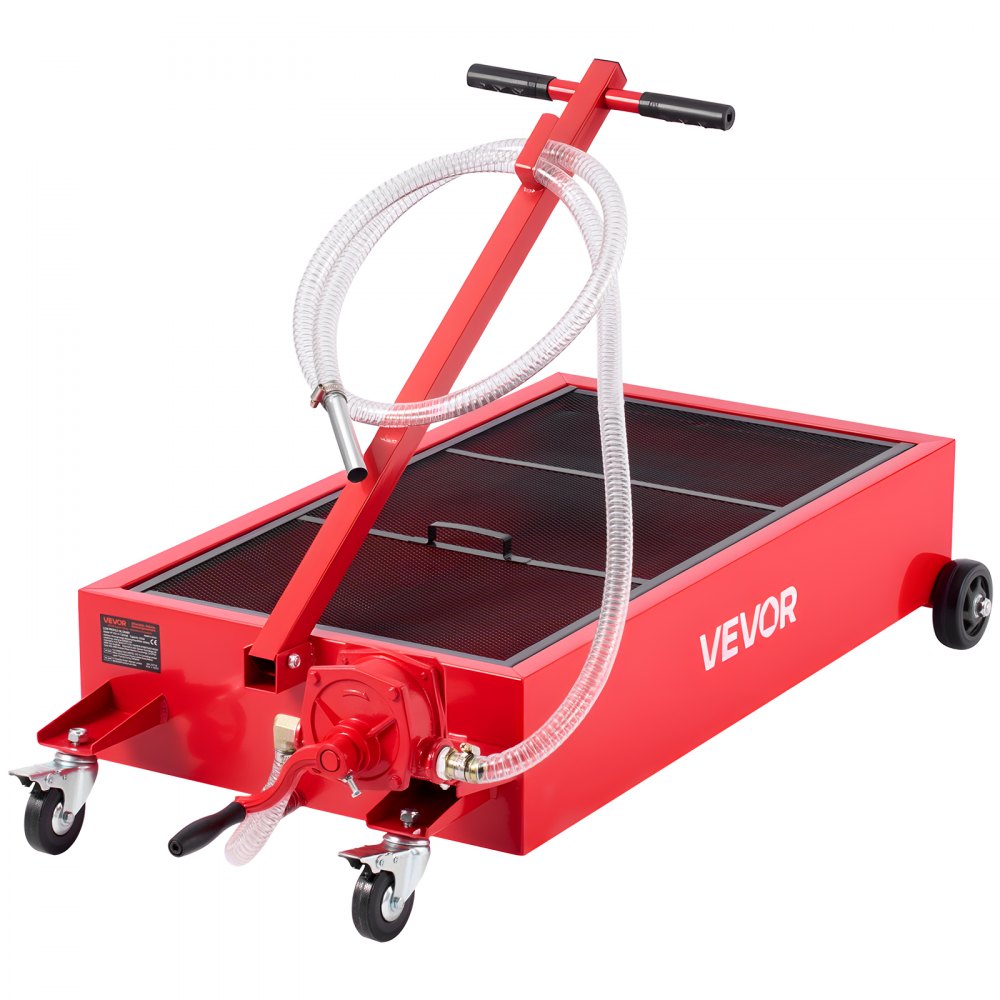 VEVOR Low Profile Oil Drain Pan, 20 Gallon Capacity, Rolling Oil Drain Pan with Manual Pump, 7.2 ft Hose & T Folding Handle, Leak-proof & Corrosion-resistant, Fit for Cars, SUVs, Trucks, ATVs, Red