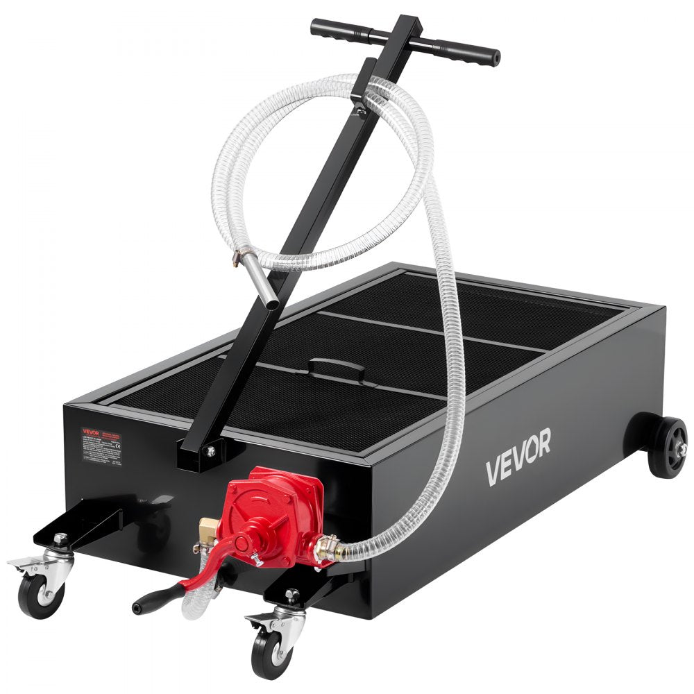 VEVOR Low Profile Oil Drain Pan, 25 Gallon Capacity, Rolling Oil Drain Pan with Manual Pump, 7.2 ft Hose & T Folding Handle, Leak-proof & Corrosion-resistant, Fit for Cars, SUVs, Trucks, ATVs, Black