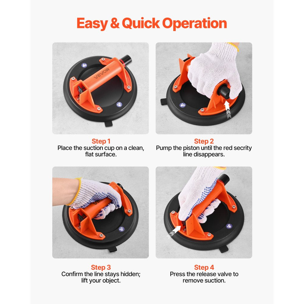 VEVOR Vacuum Suction Cup, 8-Inch Vacuum Glass Lifter with ABS Handle, 400 lbs Max Lifting Capacity Tile Suction Cup Tool with Carrying Case for Lifting Large Tile, Granite, Drywall, Windows (1-Pack)