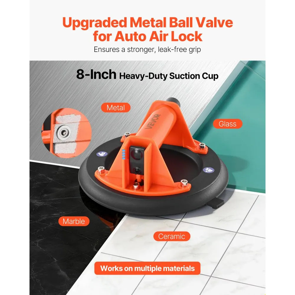 VEVOR Vacuum Suction Cup, 8-Inch Vacuum Glass Lifter with ABS Handle, 400 lbs Max Lifting Capacity Tile Suction Cup Tool with Carrying Case for Lifting Large Tile, Granite, Drywall, Windows (2-Pack)