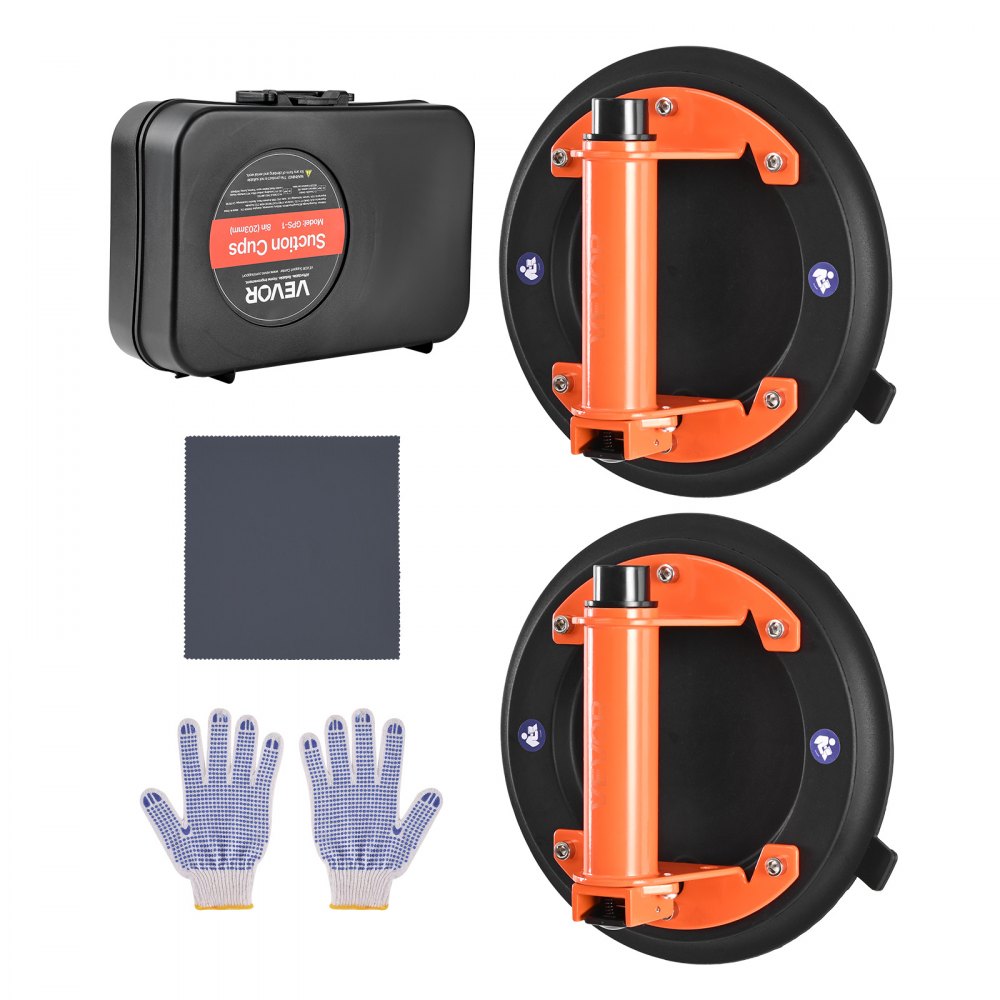 VEVOR Vacuum Suction Cup, 8-Inch Vacuum Glass Lifter with Metal Handle, 429 lbs Max Lifting Capacity Tile Suction Cup Tool with Carrying Case for Lifting Large Tile, Granite, Drywall, Windows (2-Pack)