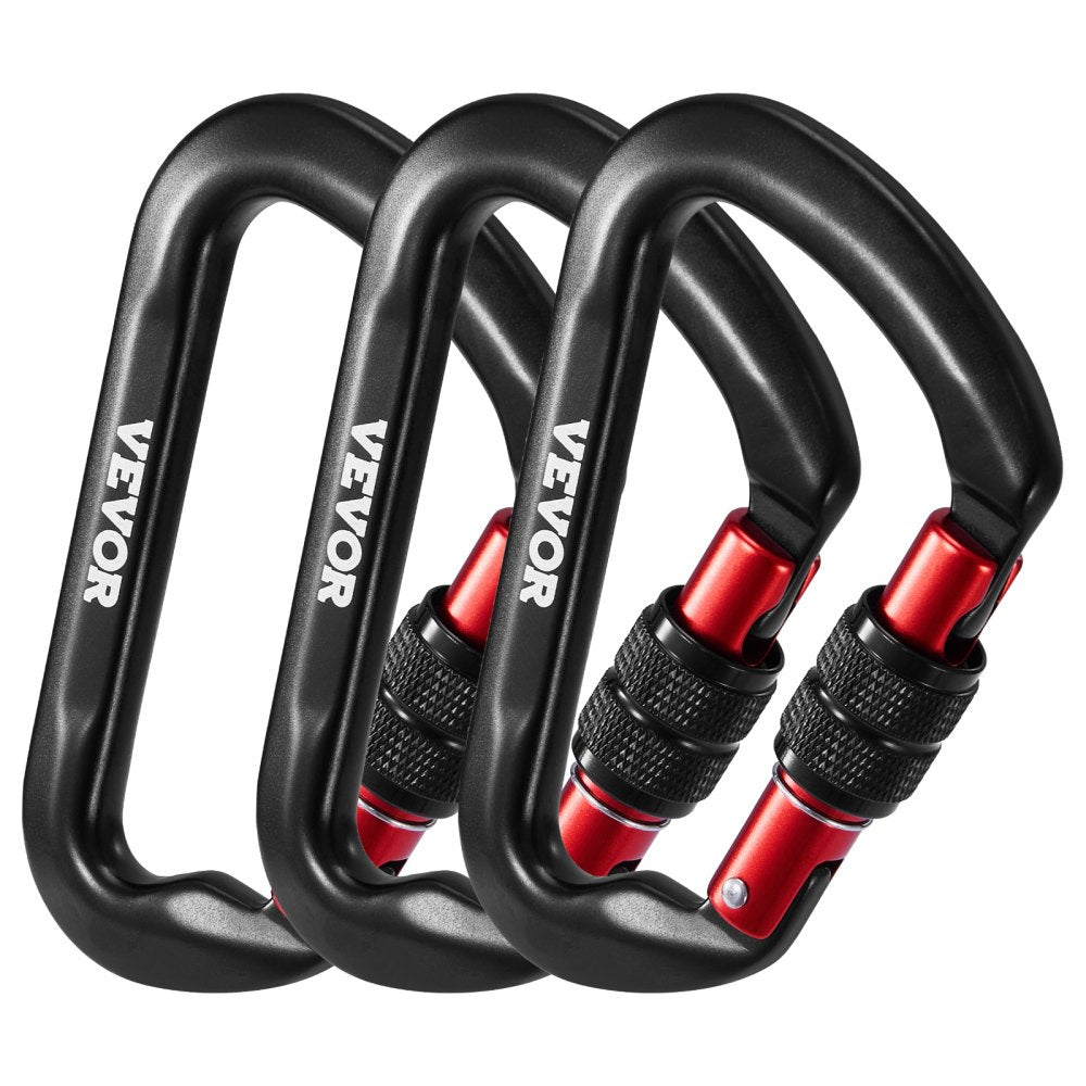 VEVOR Climbing Carabiner Clips, 3 PCS Heavy Duty Caribiner, Professional 30 KN / 6744 lbs Spindle Strength, Large D-Shaped for Hiking,Rappelling,Rescue,Dog Leash,Hammocks, Swings
