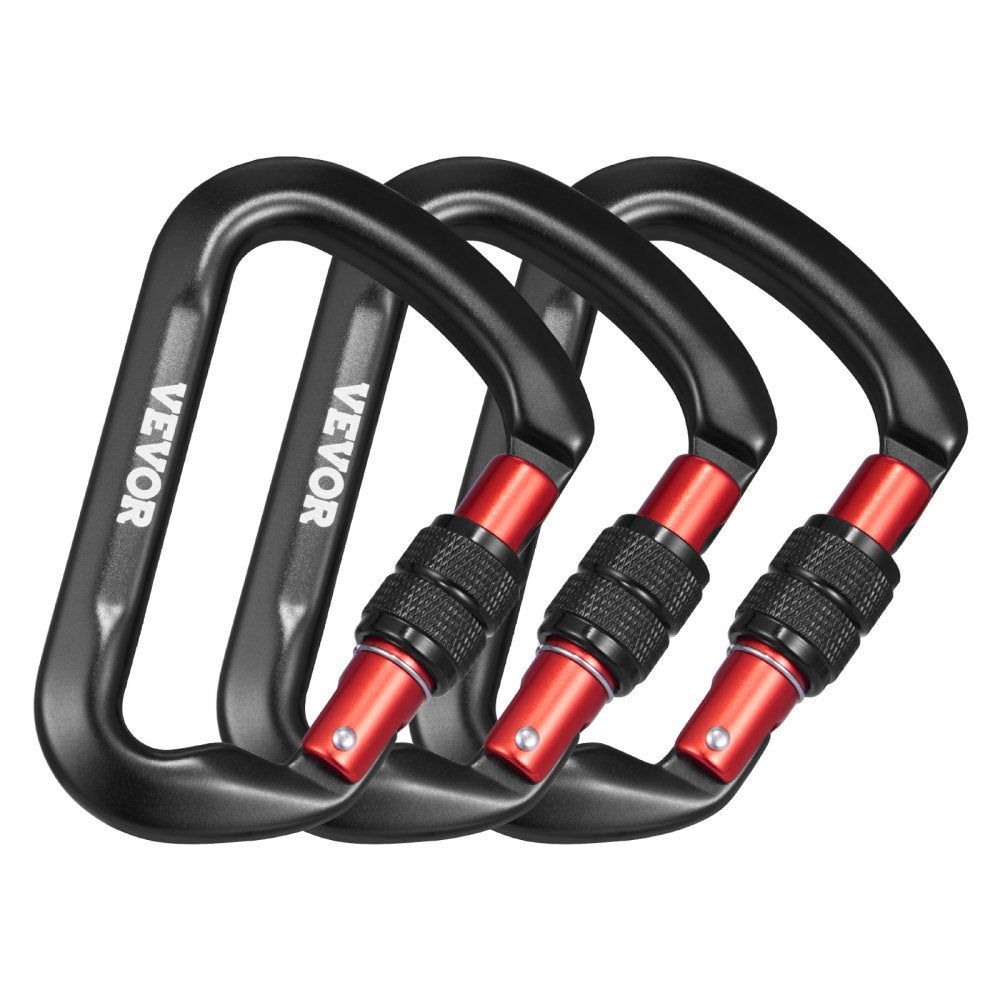 VEVOR Climbing Carabiner Clips, 3 PCS Heavy Duty Caribiner, Professional 30 KN / 6744 lbs Spindle Strength, Large D-Shaped for Hiking,Rappelling,Rescue,Dog Leash,Hammocks, Swings