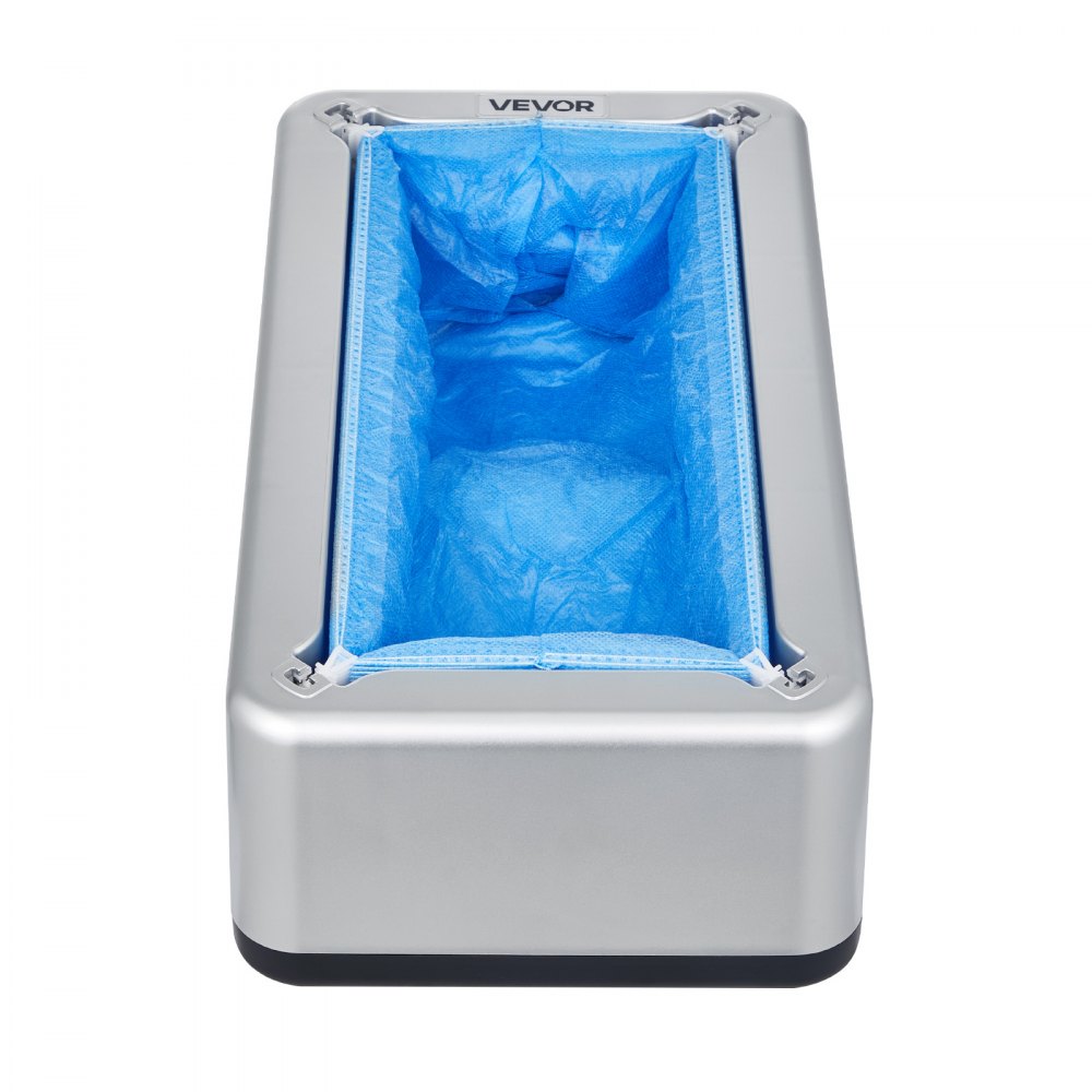 VEVOR Shoe Cover Dispenser, Automatic Shoe Covers Dispenser with 100 Pcs of Non-Slip Disposable Shoes Covers, Fits Size Up to US 11, for Home, Office, Lab, Factory, Hospital, Indoor Use, Silver