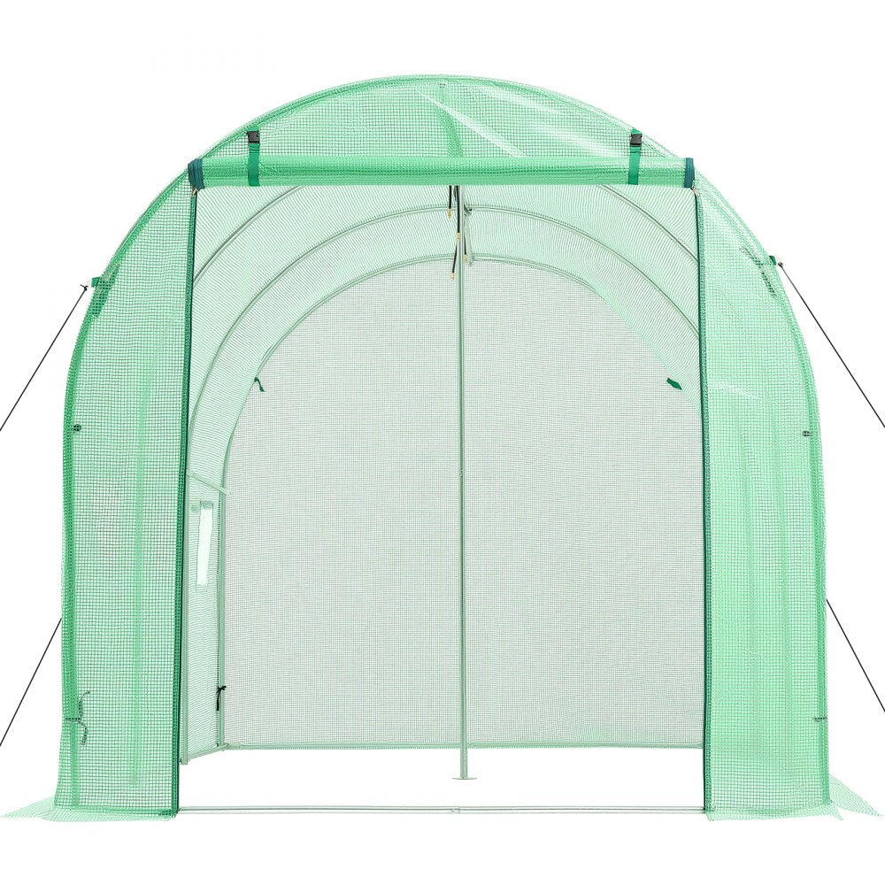 VEVOR Walk-in Tunnel Greenhouse, 10 x 7 x 7 ft Hoop House Greenhouse Tunnel, Plant Hot House with 4 Nozzles, 26.25 ft Hose, Steel Frame, PE Cover, Roll-up Zipper Door and 6 Windows for Outdoors, Green