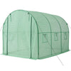 VEVOR Walk-in Tunnel Greenhouse, 10 x 7 x 7 ft Hoop House Greenhouse Tunnel, Plant Hot House with 4 Nozzles, 26.25 ft Hose, Steel Frame, PE Cover, Roll-up Zipper Door and 6 Windows for Outdoors, Green