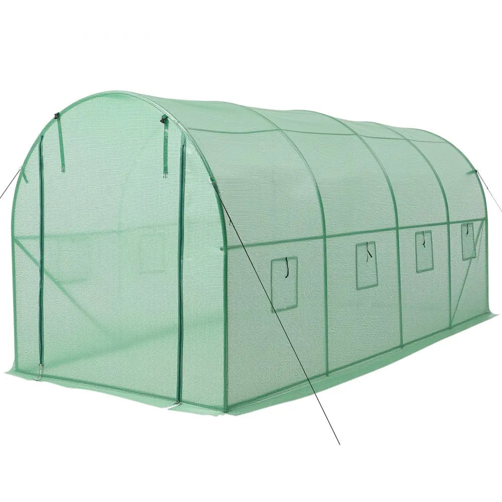 VEVOR Walk-in Tunnel Greenhouse, 15 x 7 x 7 ft Hoop House Greenhouse Tunnel with Watering System, Plant Hot House with Steel Frame, PE Cover, Roll-Up Zipper Door and 8 Windows for Outdoors, Green
