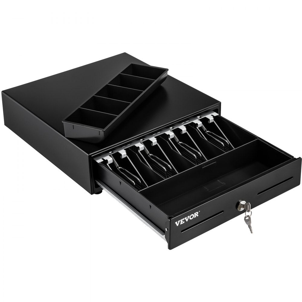 VEVOR Cash Register Drawer, 13\" 2 Unlocking Ways, Fully Removable Design with 4 Bill 5 Coin Cash Tray, 2 Keys Included, Compact Size Cash Registers for Supermarket, Bar, Coffee Shop, Restaurant