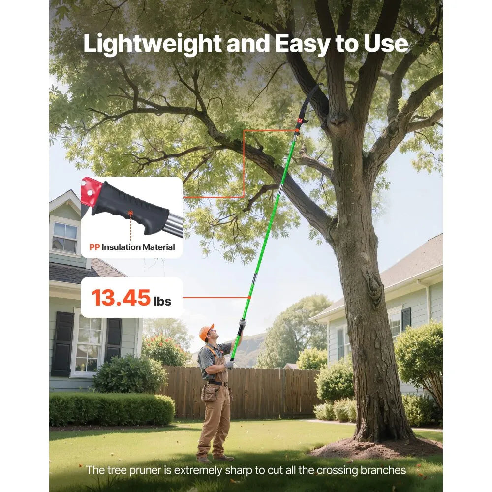 VEVOR Manual Pole Saw, 3.87-27 ft Extendable Pole Tree Pruner, Sharp 65Mn Steel Blade, Lightweight Fiberglass Handle Pole, Double-Hook Saw for High Branch Trimming, Pruning Tool for Palms, Shrubs