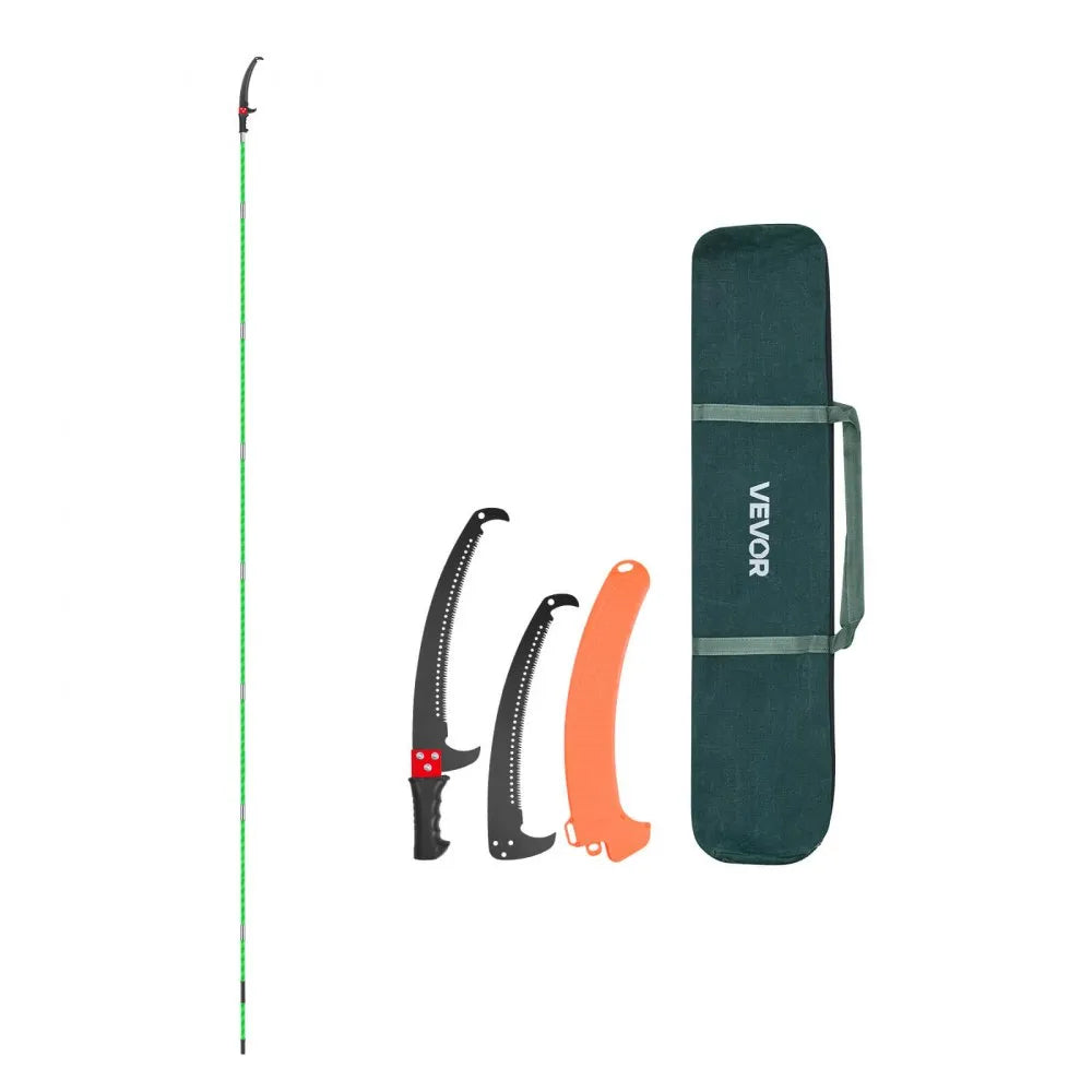VEVOR Manual Pole Saw, 3.87-27 ft Extendable Pole Tree Pruner, Sharp 65Mn Steel Blade, Lightweight Fiberglass Handle Pole, Double-Hook Saw for High Branch Trimming, Pruning Tool for Palms, Shrubs