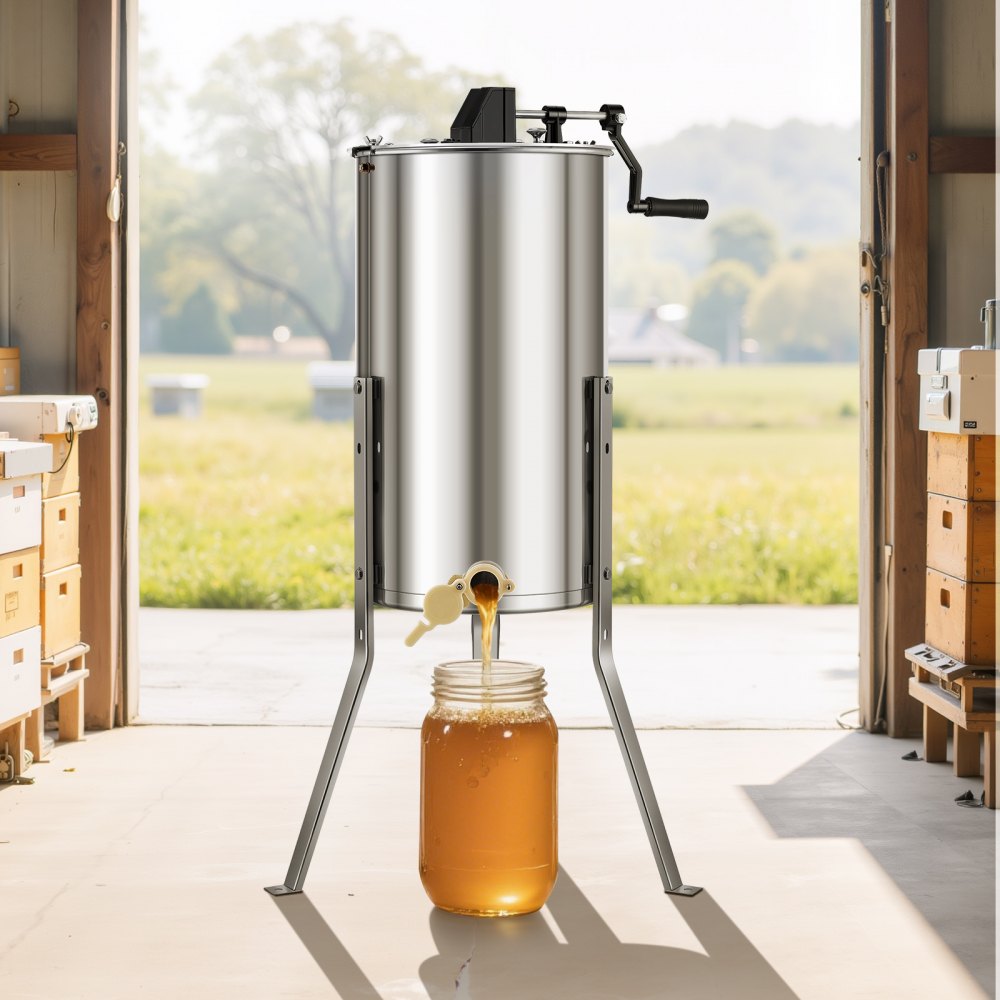 VEVOR Honey Extractor, 2 Frame Manual Honey Spinner with Transparent Lid, Stainless Steel Honeycomb Drum Spinner with Height Adjustable Stand, Honeycomb Extraction Centrifuge Equipment for Beekeeping