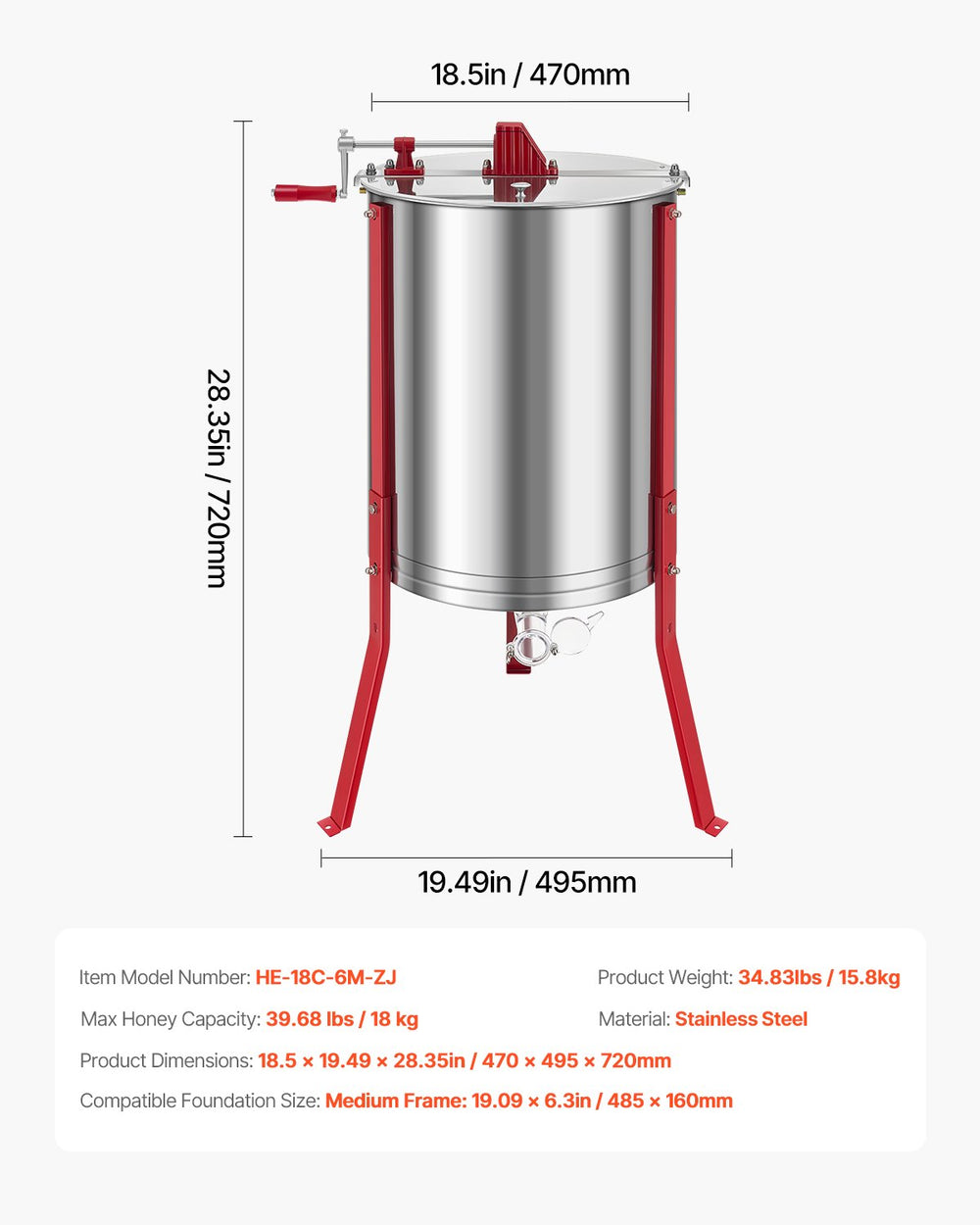 VEVOR honey extractor 6-frame manual honey spinner - image 6