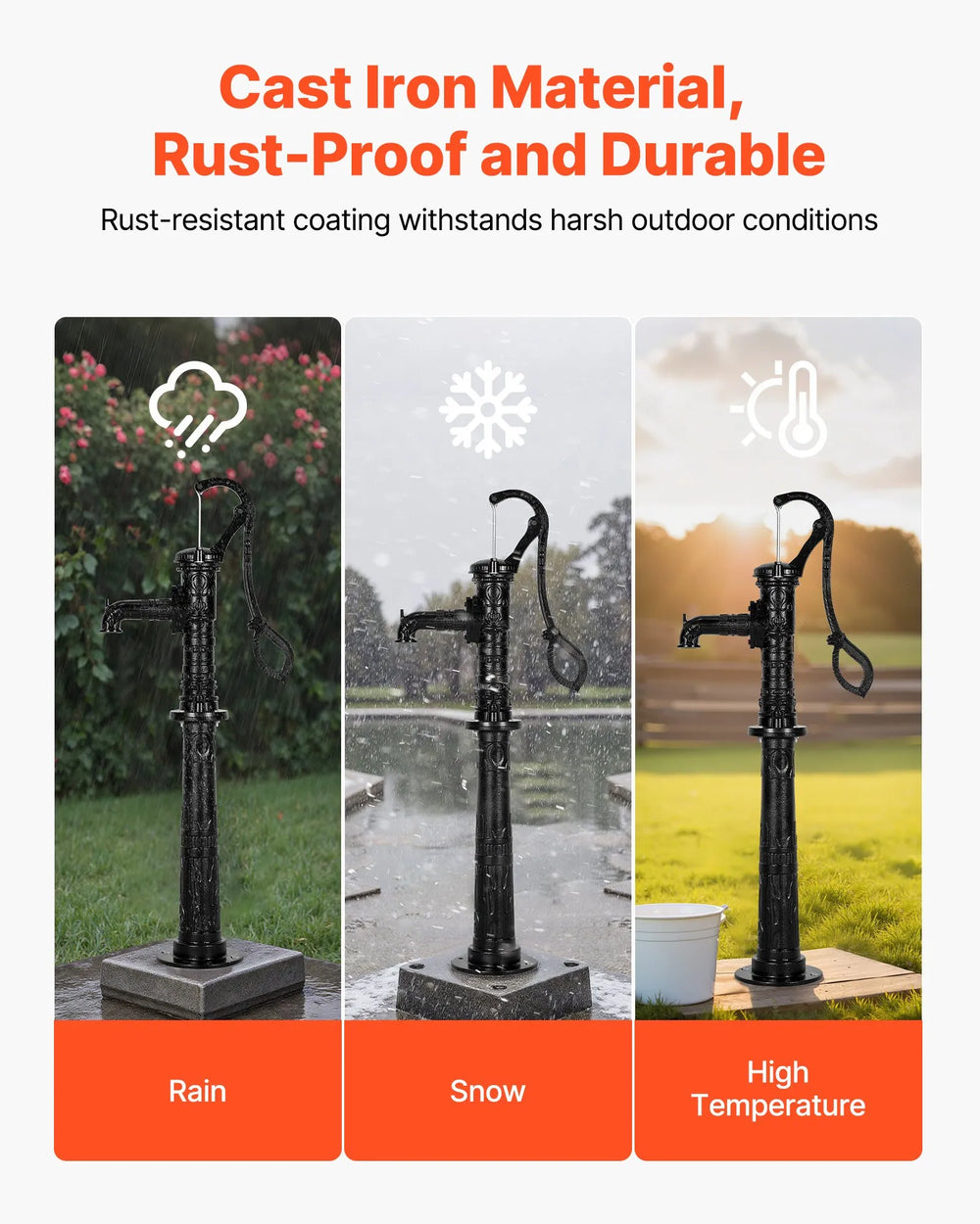 VEVOR Well Hand Pitcher Pump, 20 ft Max Lift, Antique Cast Iron Manual Hand Water Pump with Heightening Base, NPT 1-1/4 in Connection, Easy Installation, for Outdoor Garden, Pond, Yard, Farm, Black