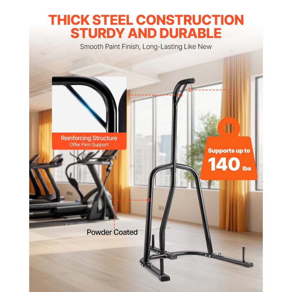 VEVOR Punching Bag Stand, Steel Heavy Duty Workout Equipment, Boxing Punching Bag Stand, Holds Up to 140 lbs, Freestanding Sandbag Rack with Weighted Base, Training Equipment for Home Gym Fitness