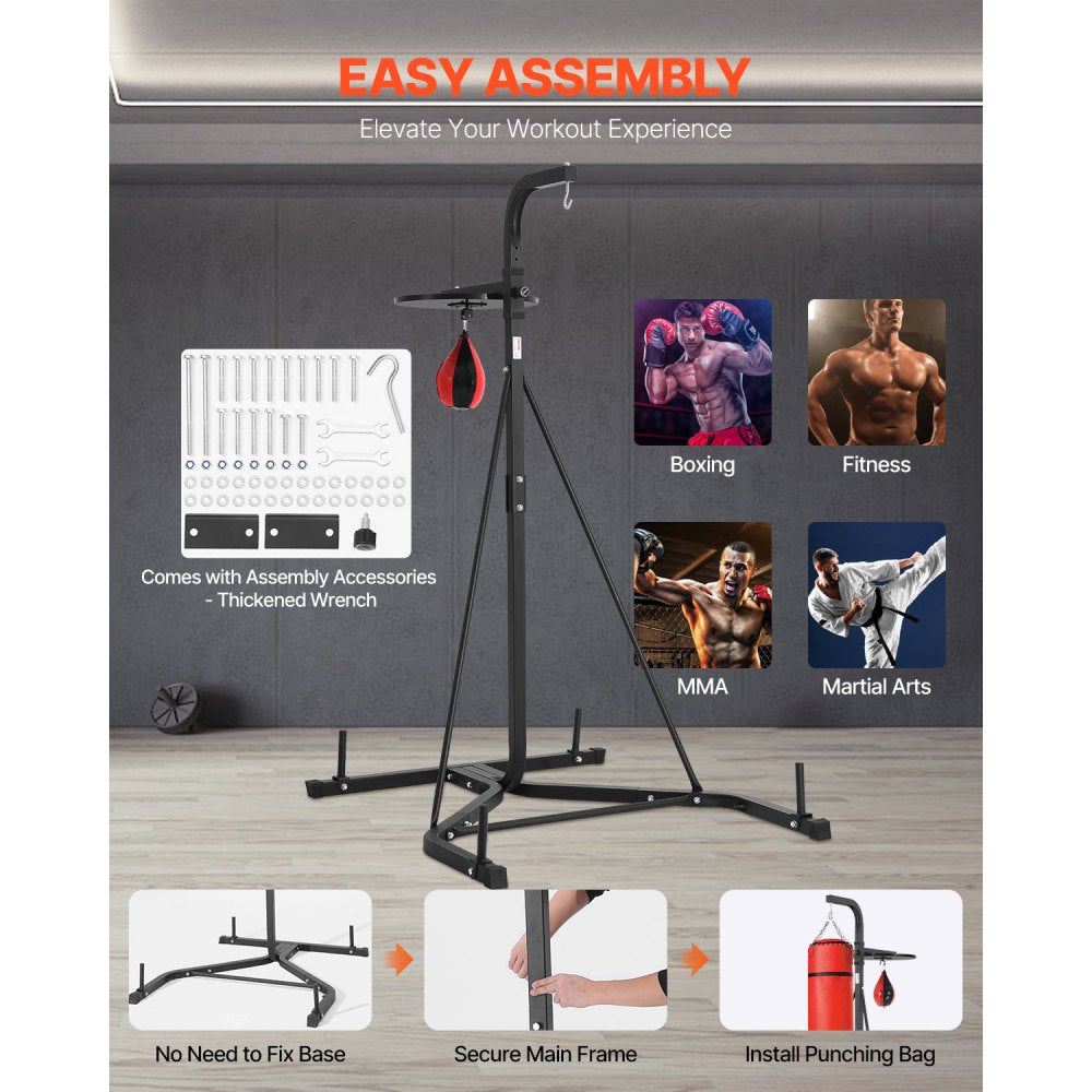 VEVOR 2 in 1 Punching Bag Stand, Steel Heavy Duty Workout Equipment, Adjustable Height Boxing Punching Bag and Speed Bag Stand, Freestanding Sandbag Rack, Holds Up to 140 lbs, for Home Gym Fitness