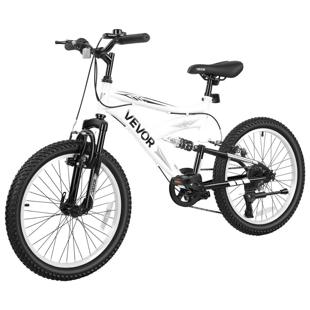 VEVOR Mountain Bike for Men and Women 20 inch Outdoor Bicycle 6 Speeds, Adult Bikes, Full Suspension, Adjustable Saddle, All-Terrain Tires, High Carbon Steel Frame, Dual Brakes, Pre-Assembled