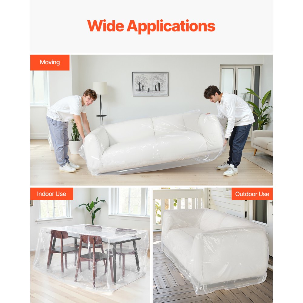 VEVOR Plastic Couch Cover, 4 Mil Thickened Sofa Cover for Moving, Heavy-Duty Clear Couch Cover with Wide Opening Design, Wear-Resistant & Waterproof Plastic Shield Covers for Couch, 92 x 62 x 42 inch